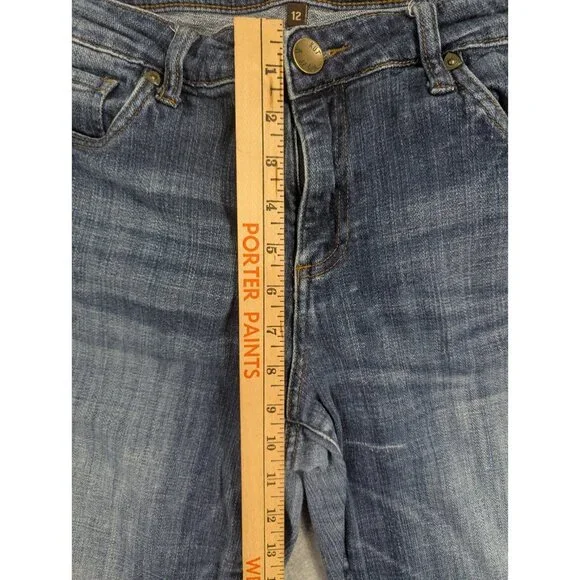 Kut from the Kloth Jeans Womens Size 12 Blue Amy Crop Straight Leg Rolled Cuffs - Picture 7 of 15